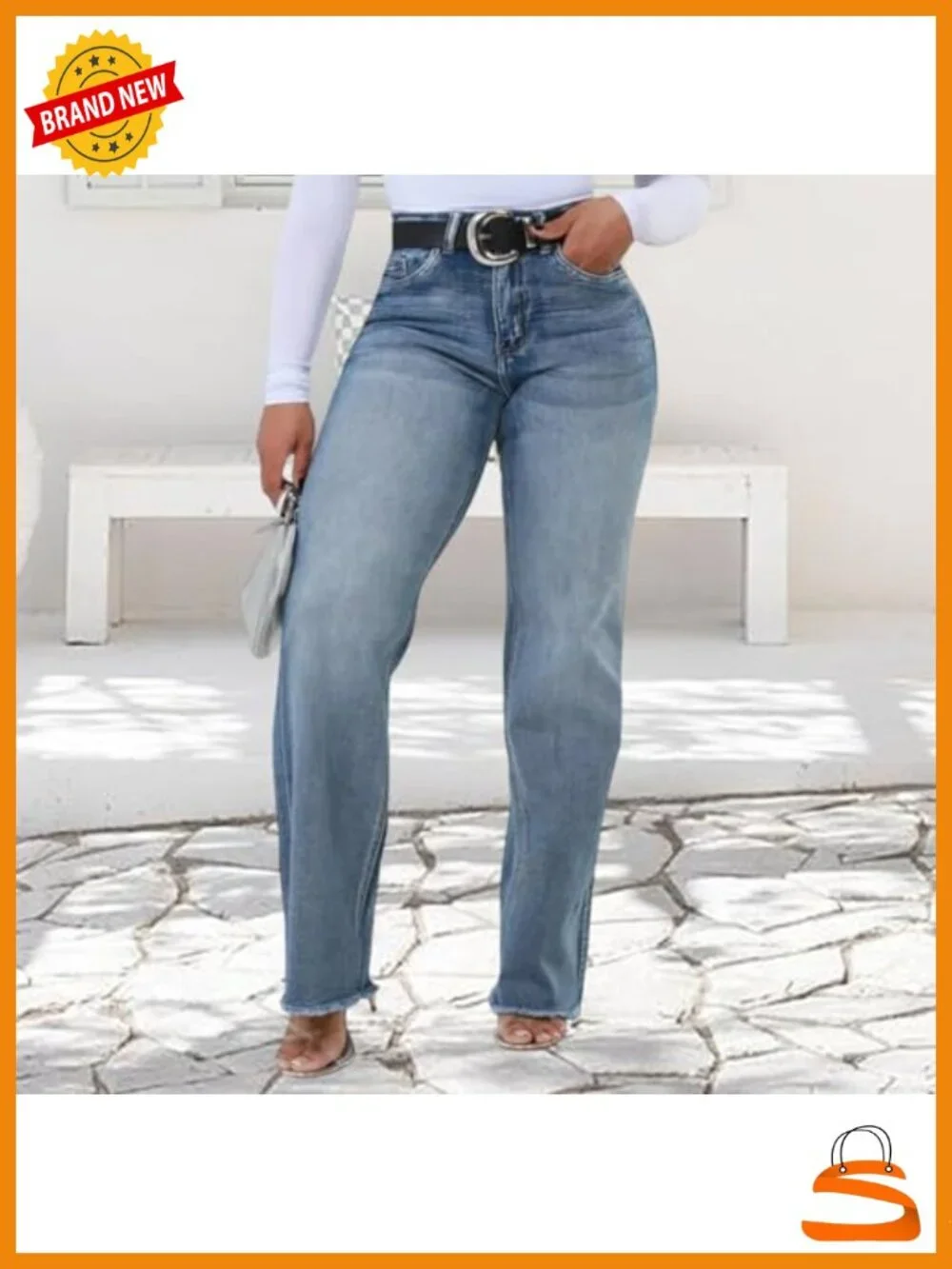 High Waisted Baggy Stretch Wide Leg Straight Jeans Raw Hem
